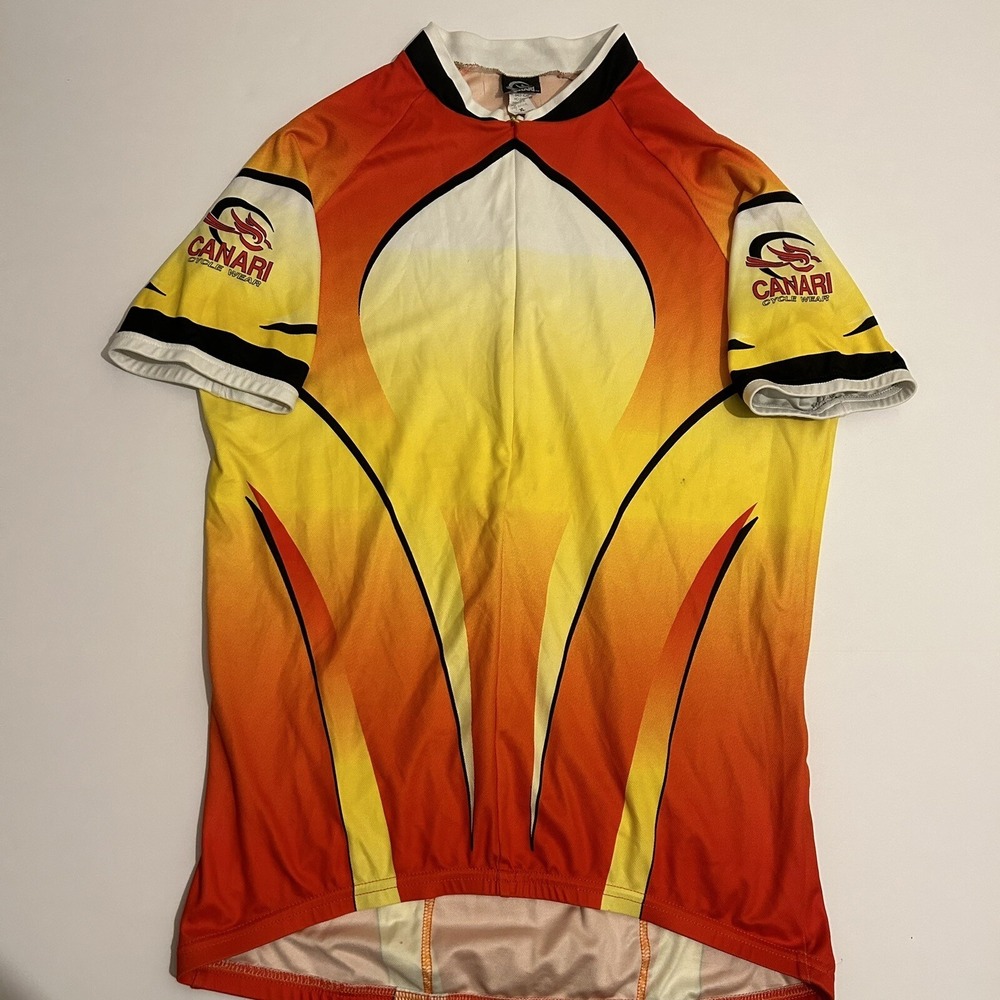 Canari Cycling Jersey Mens XL 1/2 Zip Short Sleeve Sunburst Orange Yellow Koi